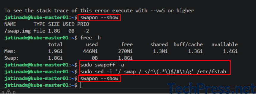 Disable Swap on Control Plane and worker nodes