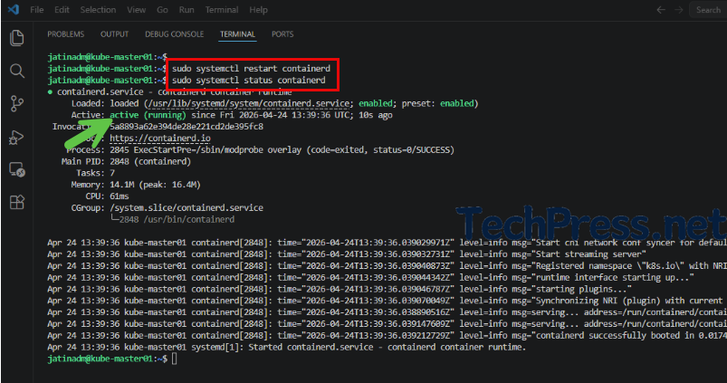 Restart Containerd and check its status