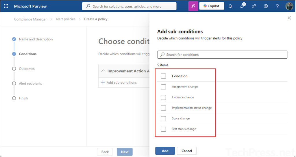 Compliance manager alert event types