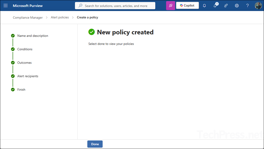 Alert policy created successfully