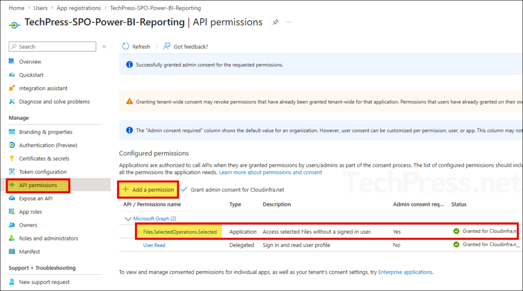 Provide Files.SelectedOperations.Selected permission