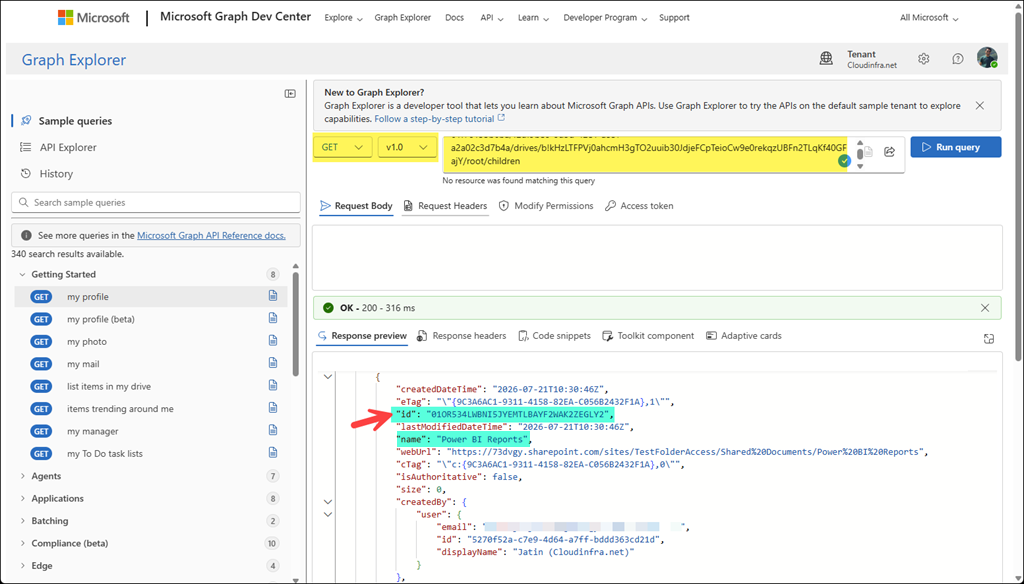 Get Power BI Reports Folder ID