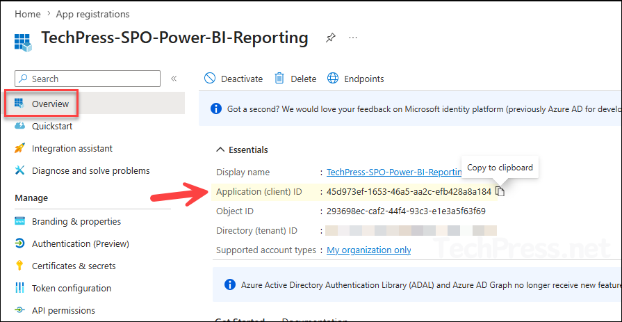 Copy the client ID value