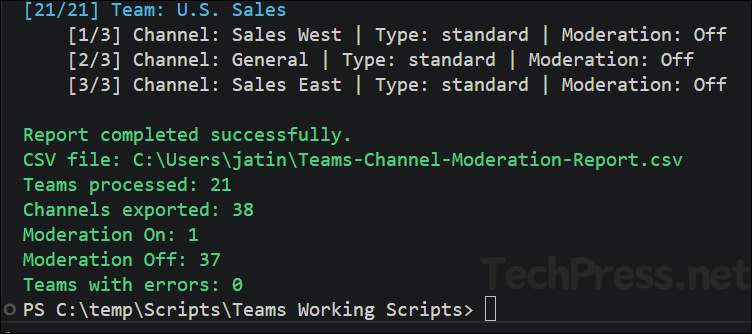 Export Teams Channel Moderation Status via PowerShell